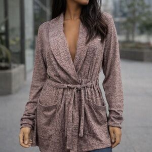 Reebok Open Front Cardigan knit sweater Belted Pink Gray Size 2XL